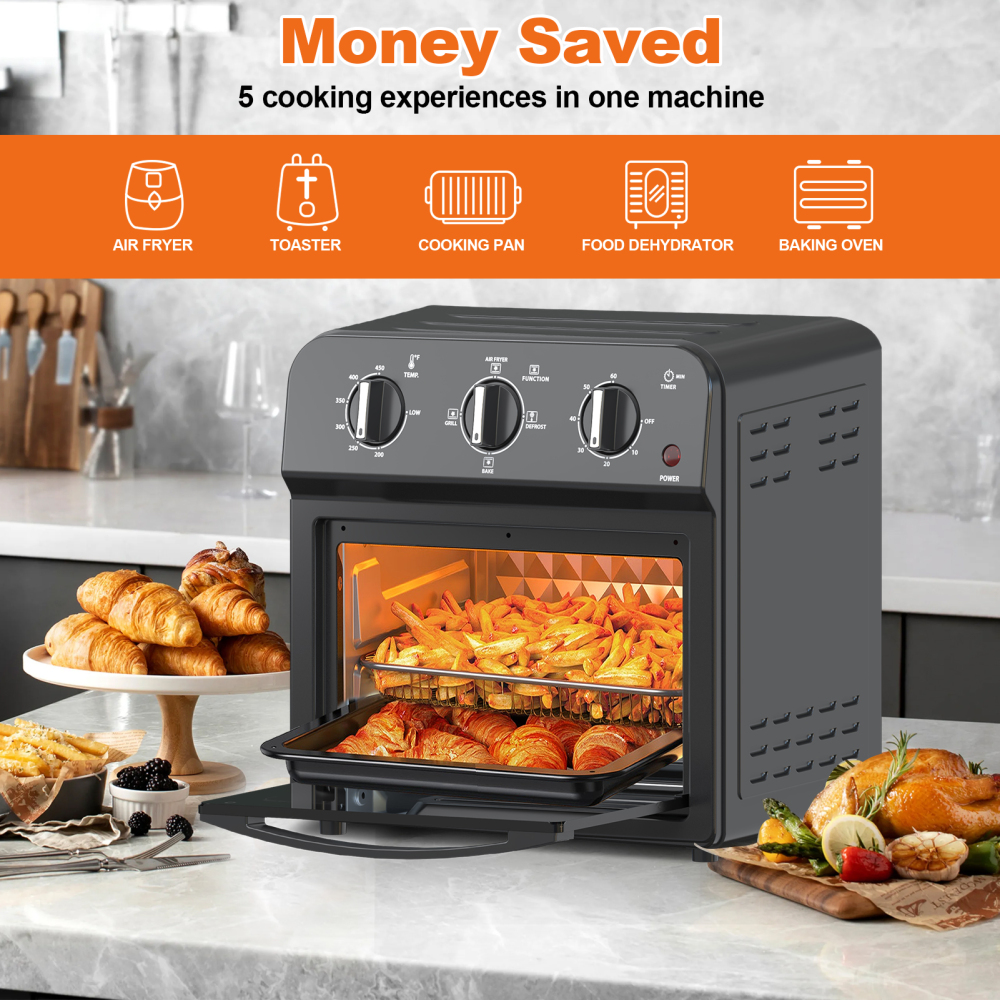 Air Fryer, 13QT Multifunctional Convection Toaster Oven Air Fryer Combo, 360° Hot Air Circulation for Healthy Oil-Free Cooking, Adjustable Time & Temp Control, Black Oven