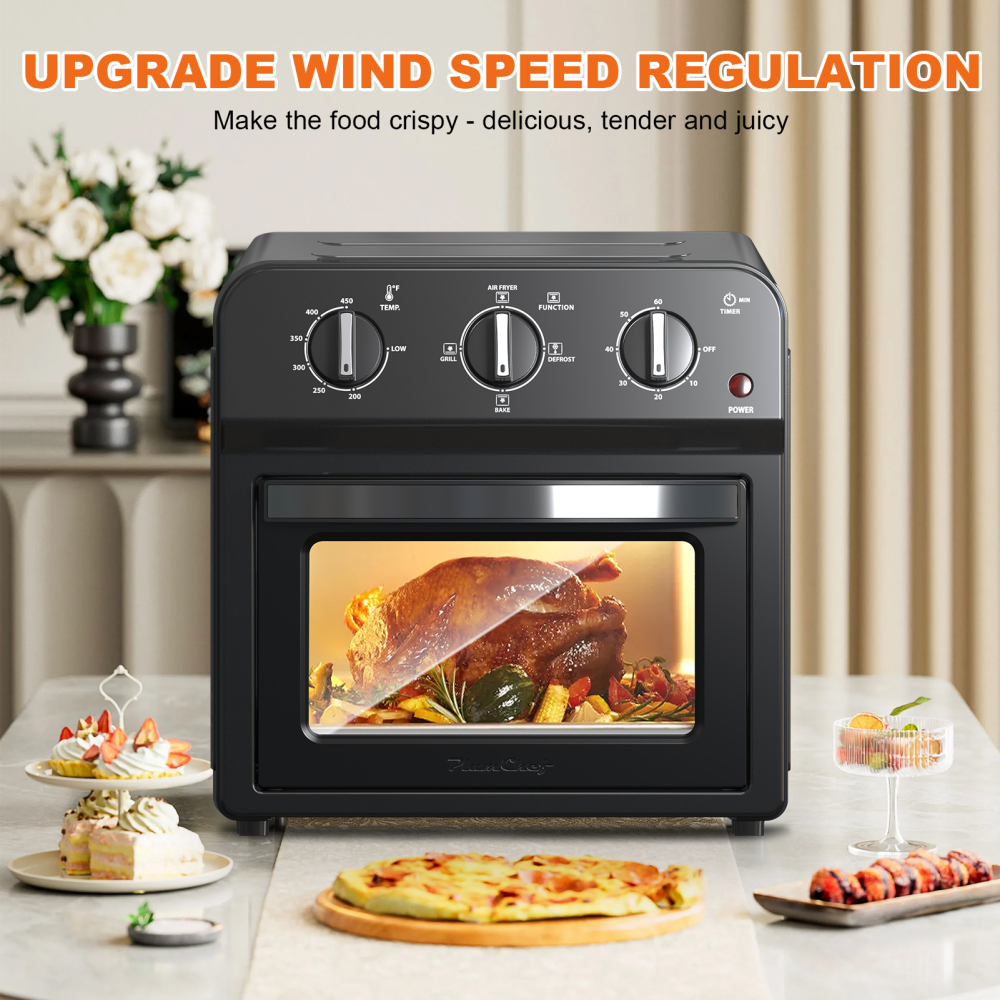 Air Fryer, 13QT Multifunctional Convection Toaster Oven Air Fryer Combo, 360° Hot Air Circulation for Healthy Oil-Free Cooking, Adjustable Time & Temp Control, Black Oven