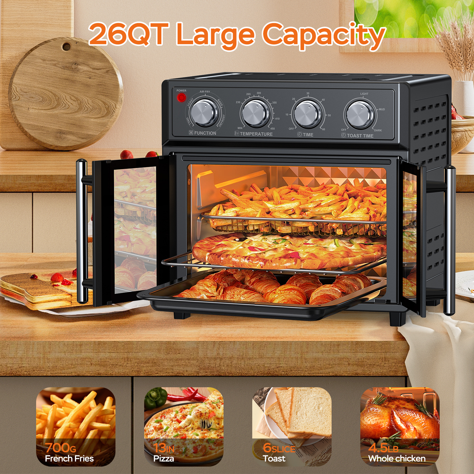 PlumChef 29.5OT Large Capacity French Door Air Fryer Toaster Oven