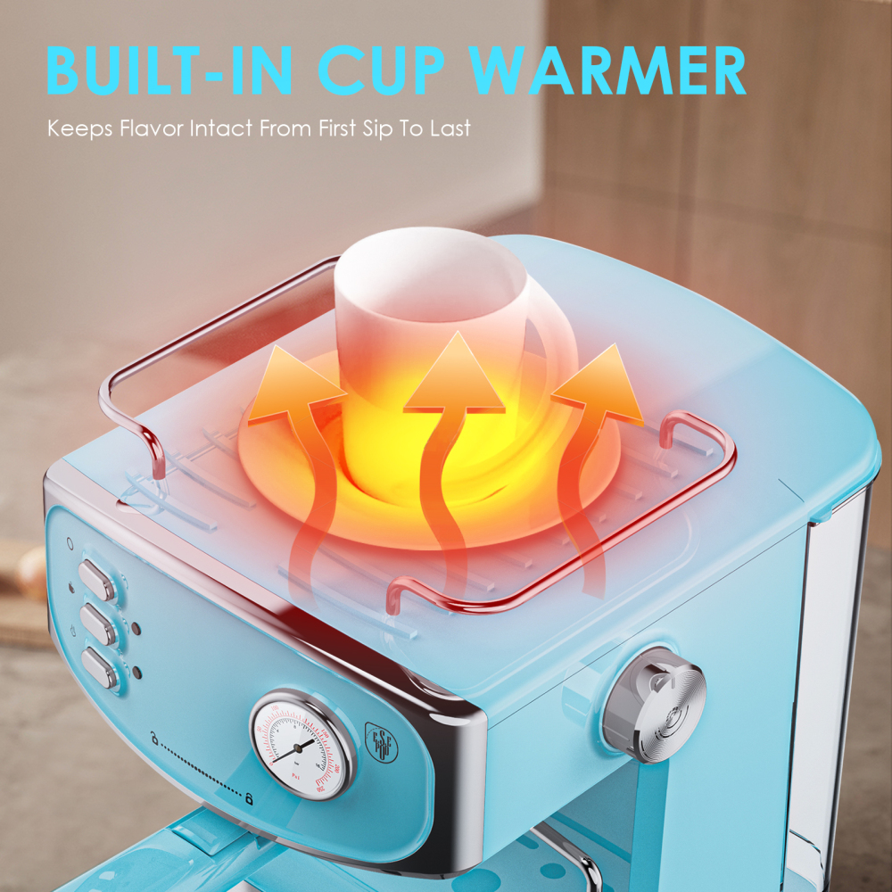 Plum Chef 20 Bar Espresso Machine with Milk Frother, 850W Compact Coffee Maker, Pressure Gauge & 54oz Water Tank, Fast Brewing for Cappuccino, Latte, Americano, Tiffany Blue