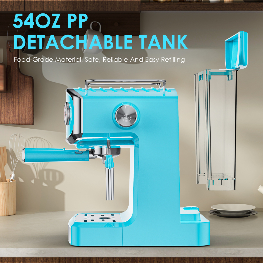 Plum Chef 20 Bar Espresso Machine with Milk Frother, 850W Compact Coffee Maker, Pressure Gauge & 54oz Water Tank, Fast Brewing for Cappuccino, Latte, Americano, Tiffany Blue