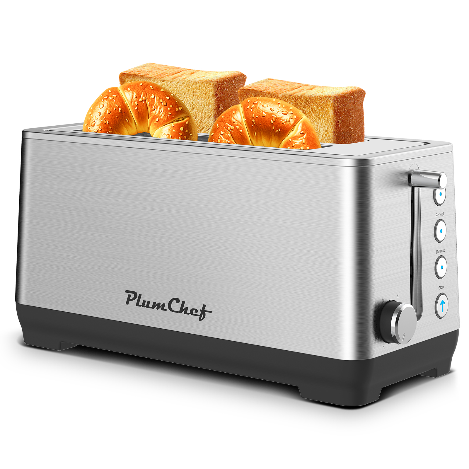 Plum Chef 4-Slice Stainless Steel Toaster with 1.5 Inch Extra Wide ...