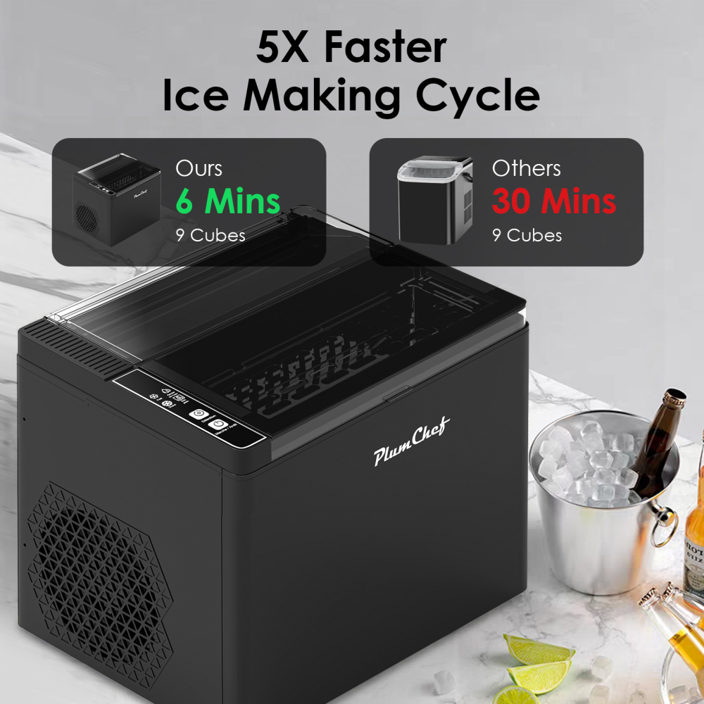Countertop Ice Maker Machine, 26lbs in 24 Hours, 9 Bullet Ice Cubes in 6 Mins, Portable Compact with Self-Cleaning, Ice Basket and Scoop Included for Home/Kitchen/Camping/RV, Black