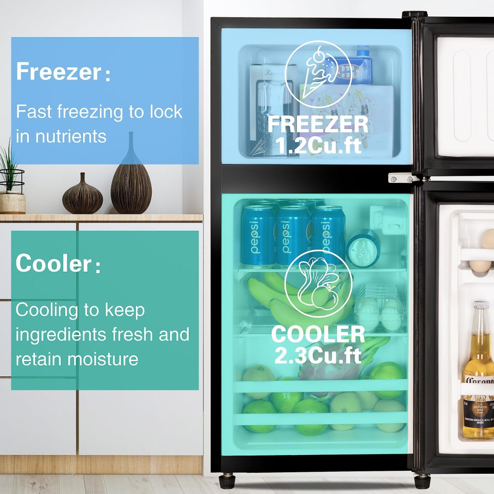 KRIB BLING 3.5 Cu.ft 2 Doors Compact Refrigerators with Freezers, Retro Design