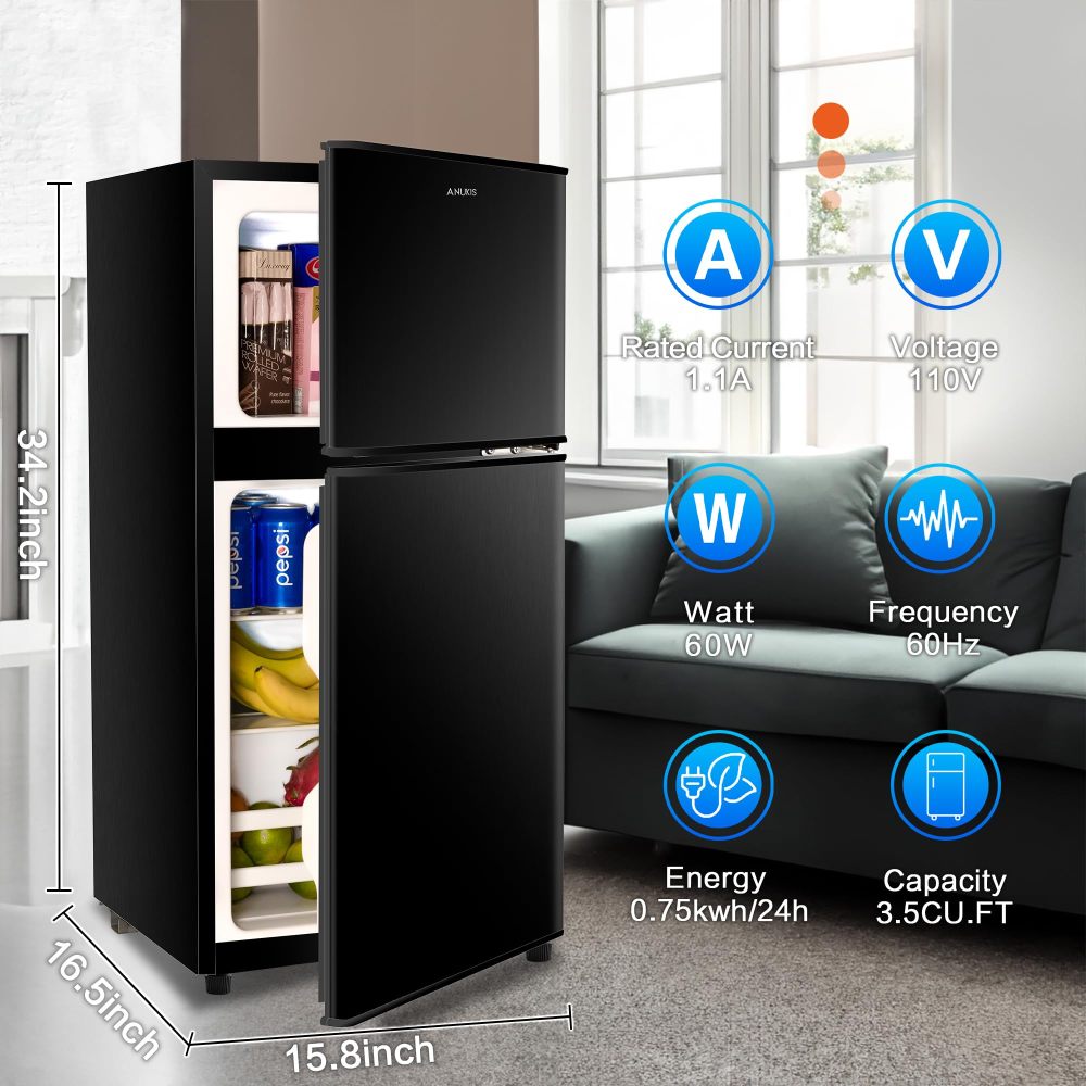 KRIB BLING 3.5 Cu.ft 2 Doors Compact Refrigerators with Freezers, Retro Design