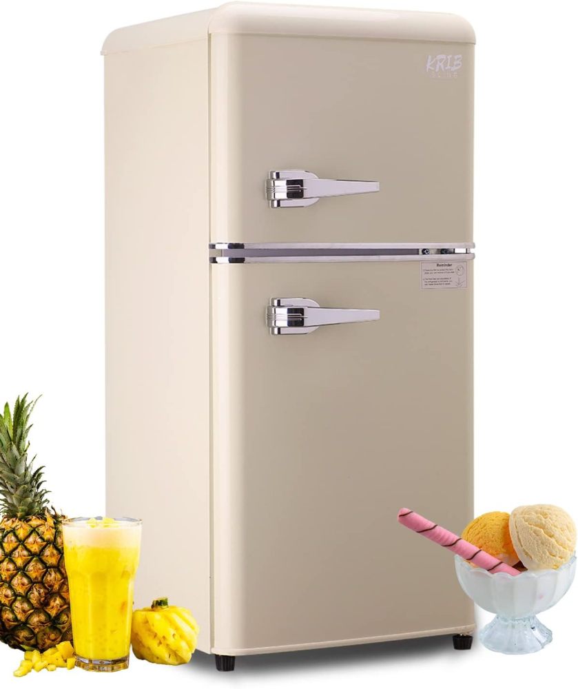 KRIB BLING 3.5 Cu.ft 2 Doors Compact Refrigerators with Freezers, Retro Design