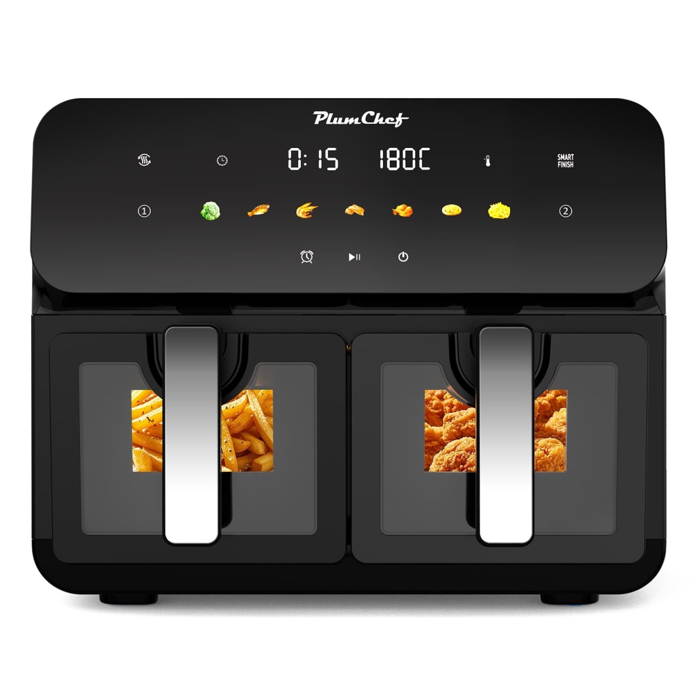 10QT Dual Air Fryer, Double Basket Air Fryer with 2×5QT Baskets,  Digital Touchscreen Control, Easy-View Window, SyncCook Function, Cook 2 Dishes at Once for Family of 4-6, 1700W