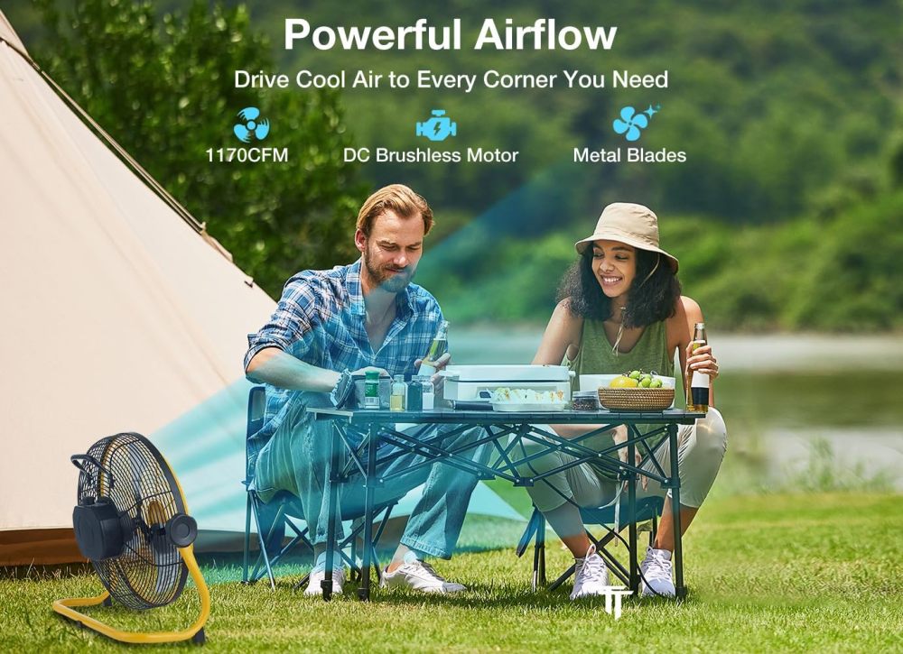 12" Portable Battery Fan, 360° Tilt, 24h Run Time, for Camping & Travel CF1SEB