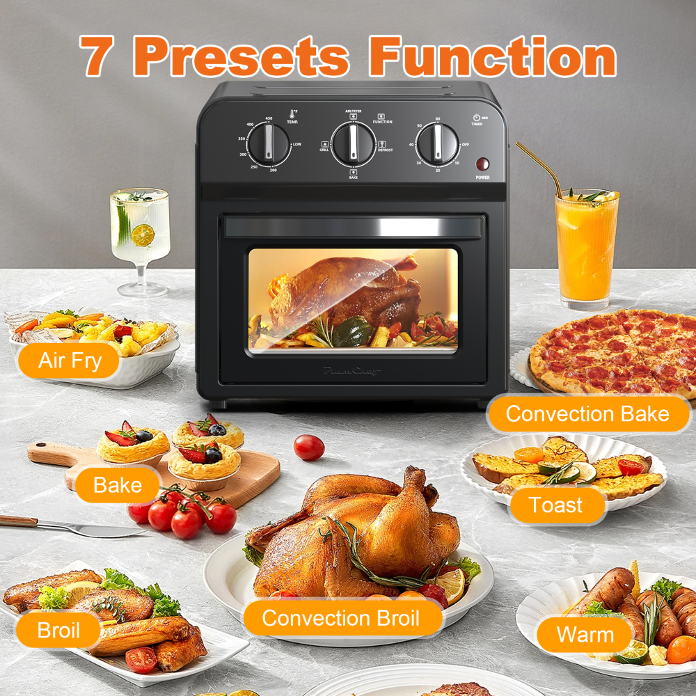 Air Fryer, 13QT Multifunctional Convection Toaster Oven Air Fryer Combo, 360° Hot Air Circulation for Healthy Oil-Free Cooking, Adjustable Time & Temp Control, Black Oven