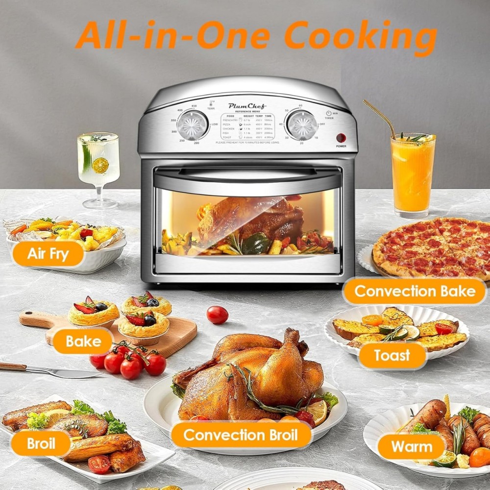 Air Fryer,13QT,360° Hot Air Circulation for Healthy Oil-Free Cooking，Multifunctional Convection Toaster Oven Air Fryer Combo, Time Control Contertop Oven & Stainless Steel Adjustable Temp