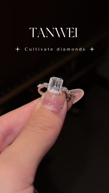 18k  White Gold Emerald Cut Lab  Diamond Ring