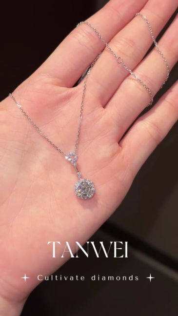 14kWhite Gold Round Halo Lab-Grown Diamond Necklace with Heart Detail Bail