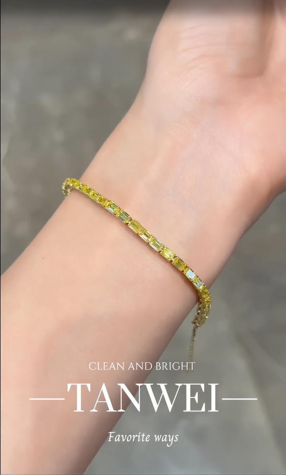 18K Yllow  Gold Radiant Emerald-Cut Yellow Gemstone Tennis Bracelet