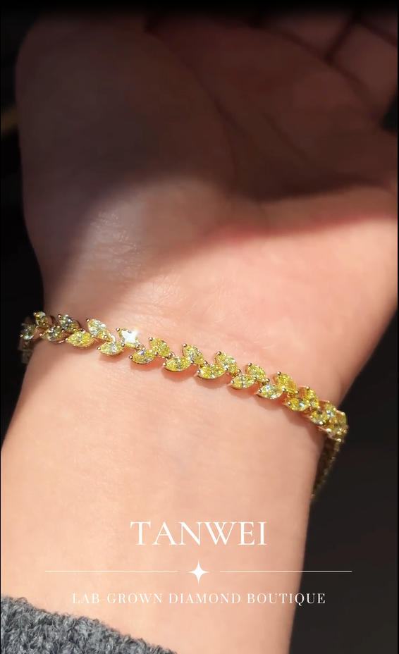 18k Yellow  Gold Fancy Yellow Marquise Cut Lab Grown Diamond Tennis Bracelet