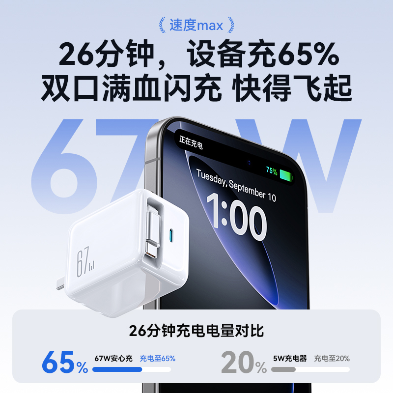 【国家3C认证】机乐堂伸缩线充电器67W氮化镓适用苹果16ProMax华为自带线抽拉式pd快充ipad便携typec笔记本插