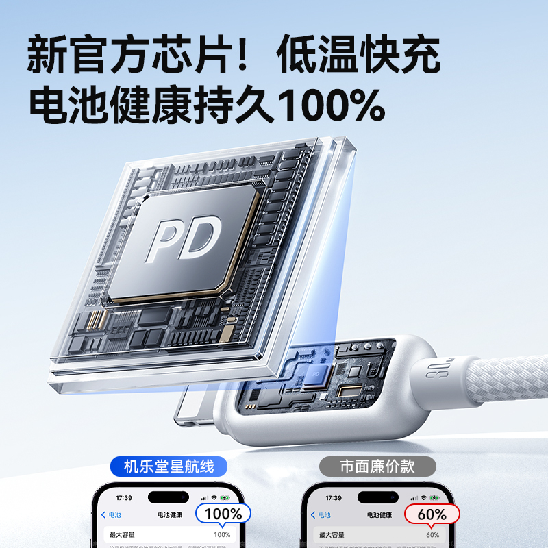 机乐堂适用苹果手机数据线充电线器100W自动断电快充16ProMax双头typec接口iphone15pd正品17ipad官方usb14