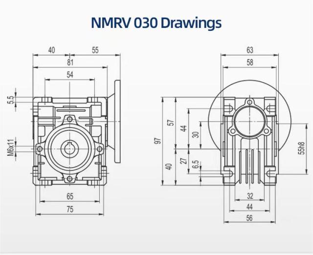 Hộp số trục vít góc phải SNOOFU NMRV 030 cho giải pháp giảm tốc động cơ bánh răng hiệu quả