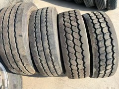Second hand all-steel radial truck tires in the R17.5-R22.5 series.