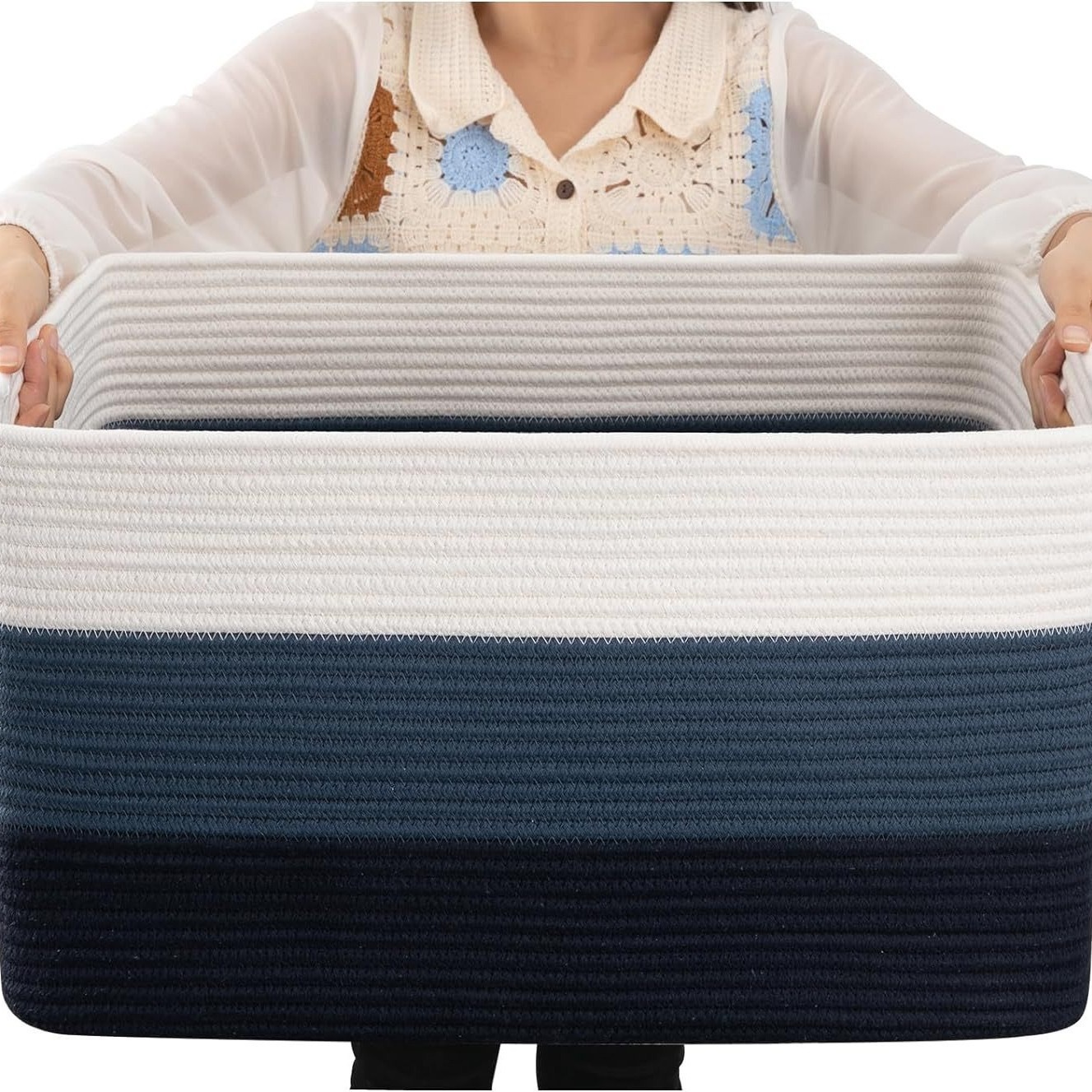 Foldable Cotton rope storage basket Collapsible Storage Bins & Toy Organizer with Handles