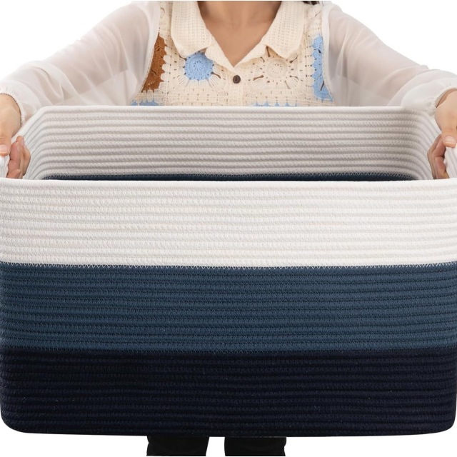 Foldable Cotton rope storage basket Collapsible Storage Bins & Toy Organizer with Handles