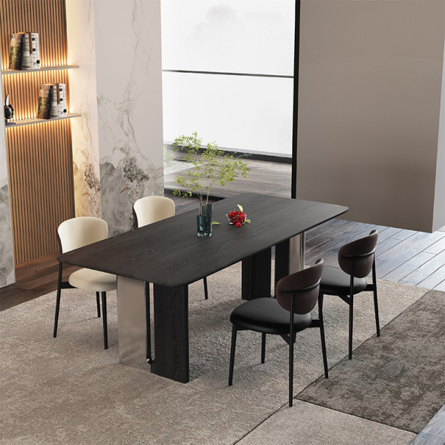 Black-brown wooden Table,Customizable Premium Wooden Dining Table | Sintered Stone & Metal Options