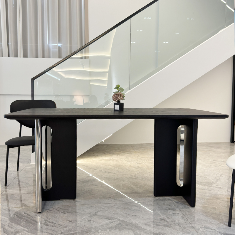 Black-brown wooden Table,Customizable Premium Wooden Dining Table | Sintered Stone & Metal Options