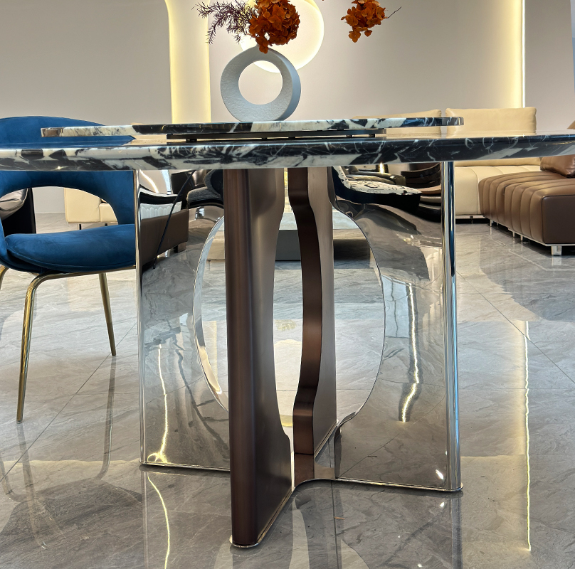 Bulgari Black Round Dining Table,eplaces technical specifications with sensory-rich descriptions ("captured moonlight," "liquid metal")