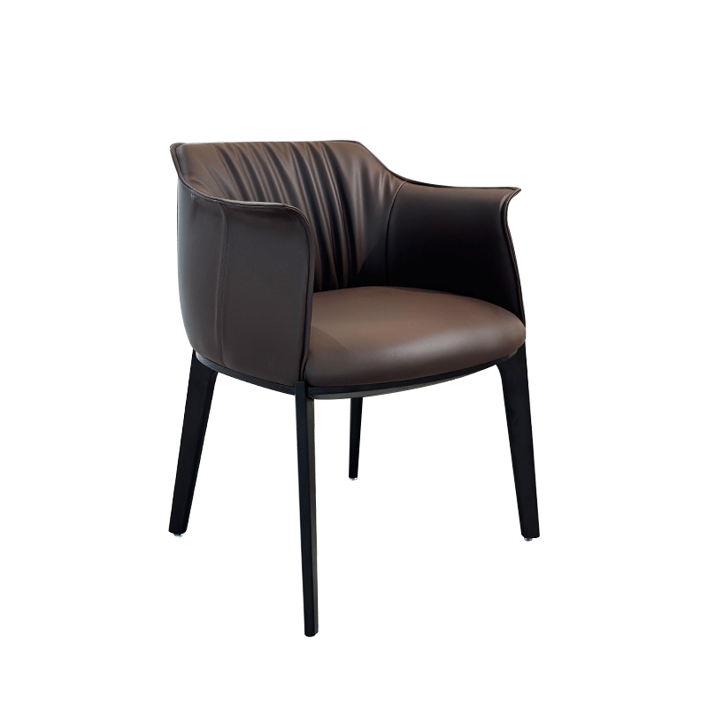 Modern Brown Fold Curved Lounge Chair,Artisanal Custom Lounge Chair | Velvety Comfort in Earth Tones