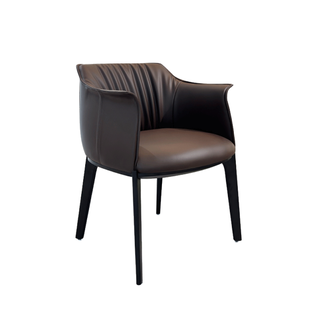 Modern Brown Fold Curved Lounge Chair,Artisanal Custom Lounge Chair | Velvety Comfort in Earth Tones