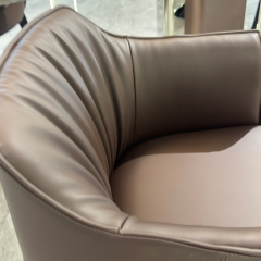Modern Brown Fold Curved Lounge Chair,Artisanal Custom Lounge Chair | Velvety Comfort in Earth Tones
