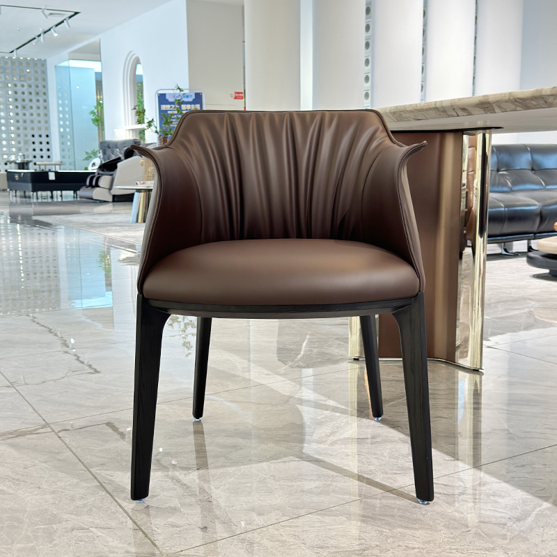 Modern Brown Fold Curved Lounge Chair,Artisanal Custom Lounge Chair | Velvety Comfort in Earth Tones