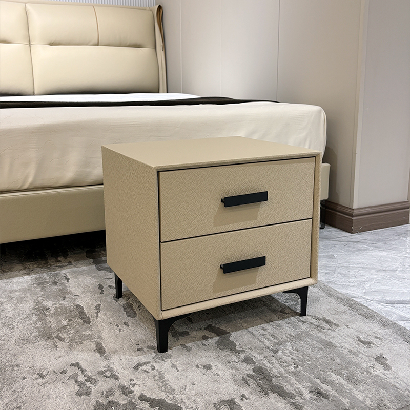Modern Minimalist Beige Upholstered Bed,Bespoke Minimalist Upholstered Bed & Nightstand | Custom Luxury Bedroom