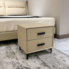 Modern Minimalist Beige Upholstered Bed,Bespoke Minimalist Upholstered Bed & Nightstand | Custom Luxury Bedroom