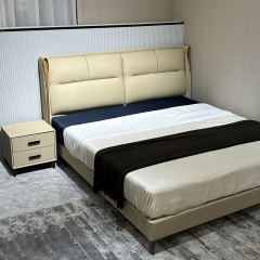 Modern Minimalist Beige Upholstered Bed,Bespoke Minimalist Upholstered Bed & Nightstand | Custom Luxury Bedroom