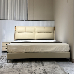 Modern Minimalist Beige Upholstered Bed,Bespoke Minimalist Upholstered Bed & Nightstand | Custom Luxury Bedroom