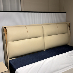 Modern Minimalist Beige Upholstered Bed,Bespoke Minimalist Upholstered Bed & Nightstand | Custom Luxury Bedroom