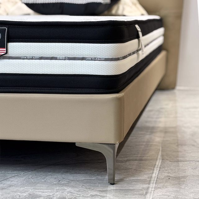 Contemporary Comfortable Beige Double Bed,Serene & Customizable Beige Double Bed | Luxury Handcrafted Sleep Sanctuary