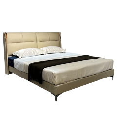 Modern Minimalist Beige Upholstered Bed,Bespoke Minimalist Upholstered Bed & Nightstand | Custom Luxury Bedroom