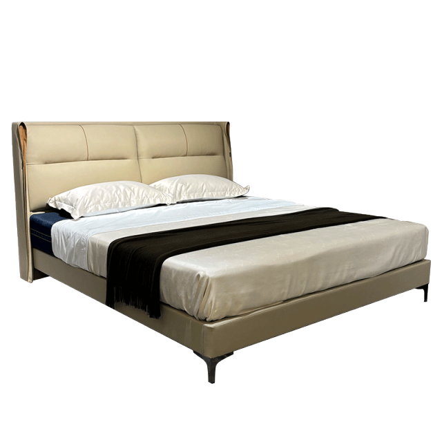 Modern Minimalist Beige Upholstered Bed,Bespoke Minimalist Upholstered Bed & Nightstand | Custom Luxury Bedroom