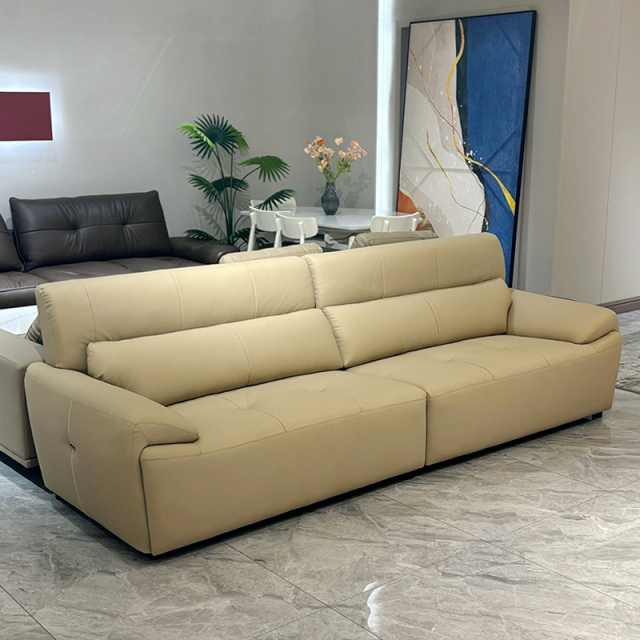 Comfortable beige leather sofa set,Luxurious Custom Beige Leather Sofa Set | Cloud Comfort & Designer Style