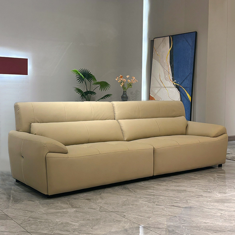 Comfortable beige leather sofa set,Luxurious Custom Beige Leather Sofa Set | Cloud Comfort & Designer Style