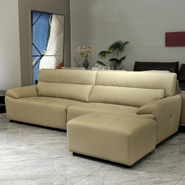 Comfortable beige leather sofa set,Luxurious Custom Beige Leather Sofa Set | Cloud Comfort & Designer Style