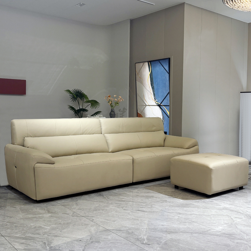 Comfortable beige leather sofa set,Luxurious Custom Beige Leather Sofa Set | Cloud Comfort & Designer Style