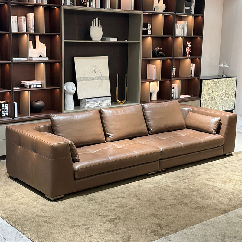 Elegant Tan Leather Sofa Set,Exquisite Custom Leather Sofa Set | Luxurious Living Room Centerpiece