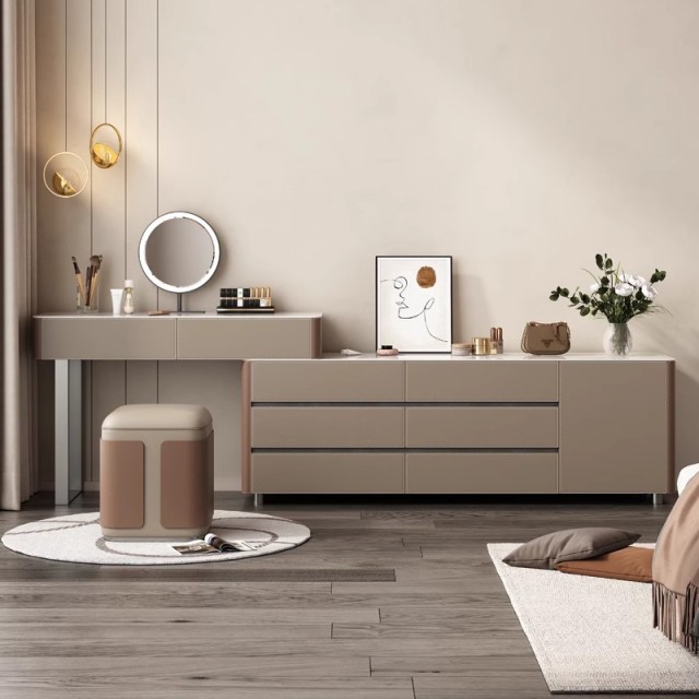 Contemporary Taupe Makeup Vanity Dresser Set,Contemporary Taupe Makeup Vanity Dresser Set