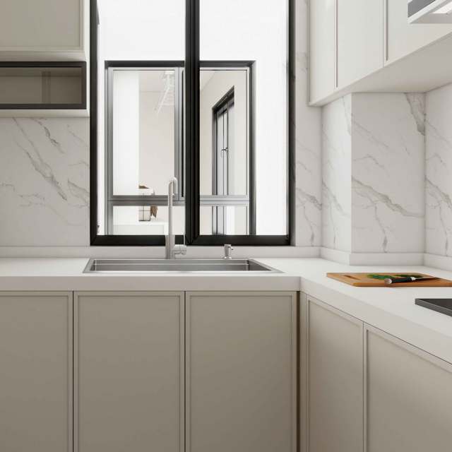 French Inspired Custom Kitchen Set with Marble Backsplash,French Inspired Custom Kitchen Set with Marble Backsplash