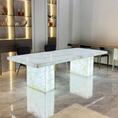 Modern Glass Top Dining Table with LED Base,Enchanted LED Dining Table | Luminous Marble Glass Top for Dreamy Gatherings