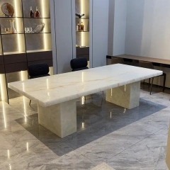 Modern Glass Top Dining Table with LED Base,Enchanted LED Dining Table | Luminous Marble Glass Top for Dreamy Gatherings