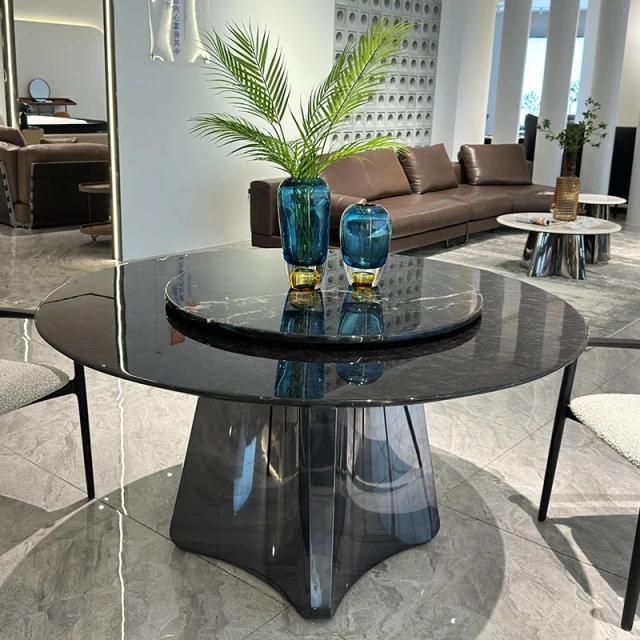 Elegant Marble Round Dining Table with Solid Base,Elegant Marble Round Dining Table with Solid Base