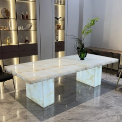 Modern Glass Top Dining Table with LED Base,Enchanted LED Dining Table | Luminous Marble Glass Top for Dreamy Gatherings
